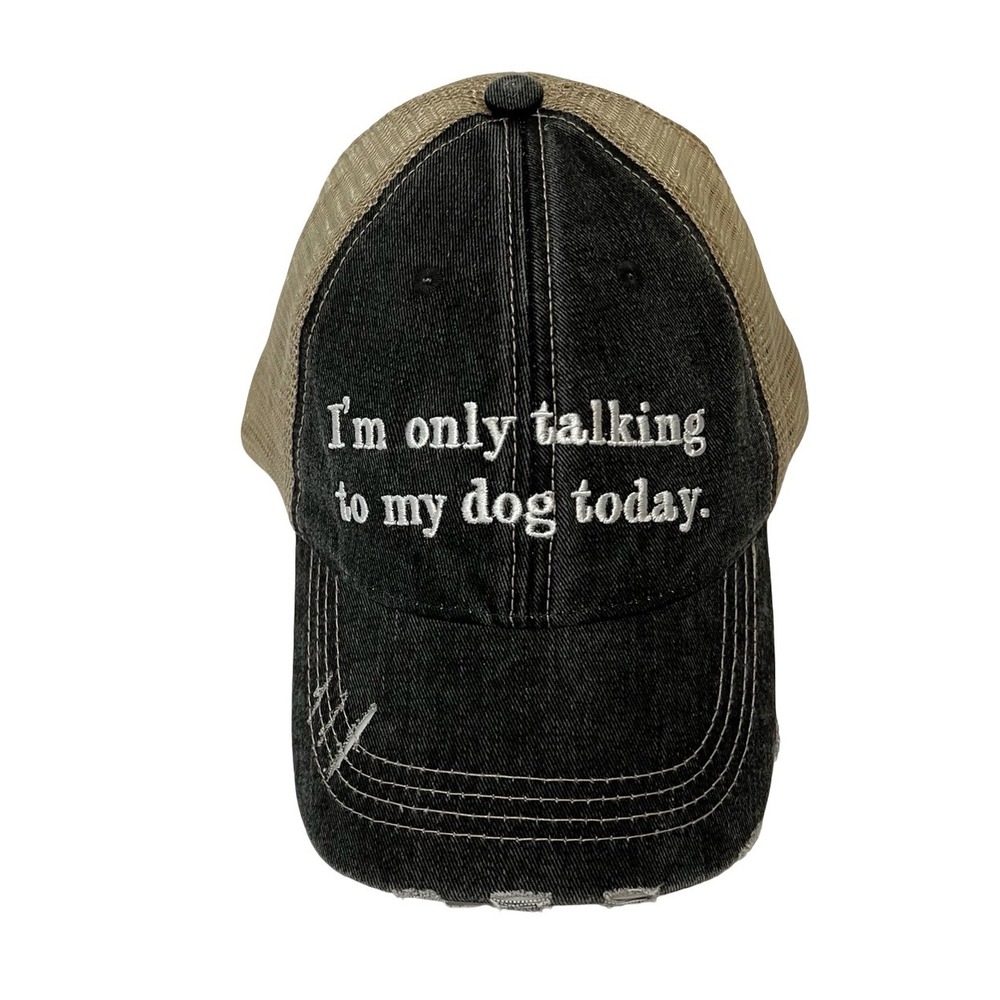 Katydid Im Only Talking To My Dog Today Trucker Hat Denim Mesh Distressed Cap